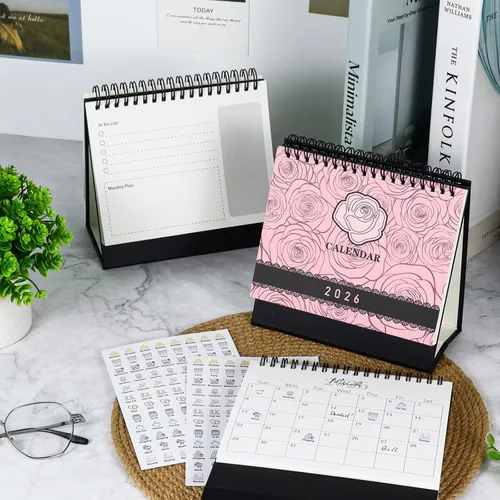 Miniatura 4 de Multibey Calendario de escritorio de encaje rosa 2025-2026, calendario pequeño de 6.5 x 6.5 pulgadas para escritorio