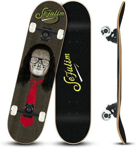 Miniatura 10 de Monopatín completo de 31 x 8 pulgadas, 7 capas, arce canadiense, doble patada, cóncavo, crucero, patineta para niños, niñas, adolescentes, adultos