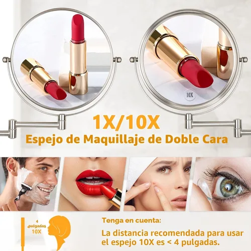 Miniatura 2 de Espejo de Maquillaje de Pared - Aumento 10x de 8'' de Doble Cara Giratorio Extensible Espejo de Baño con Acabado de Níquel 8 "10x Níquel-sin LED