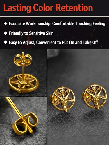 Miniatura 5 de FaithHeart Satan Stud Earrings for Men Sturdy Stainless Steel Satanist Demon Earrings Gothic Punk Satanic Jewelry