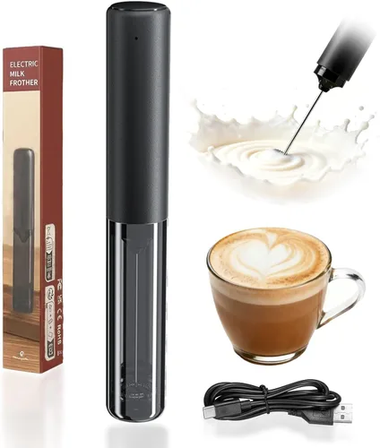 Espumador de leche eléctrico recargable con tapa, espumador portátil de café negro, agitador eléctrico compacto para bebidas con leche, capuchino,