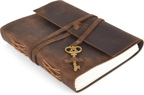 Miniatura 10 de Diario de viaje de cuero, cuaderno encuadernado vintage hecho a mano para hombres y mujeres, acabado antiguo, cuero de búfalo auténtico, papel