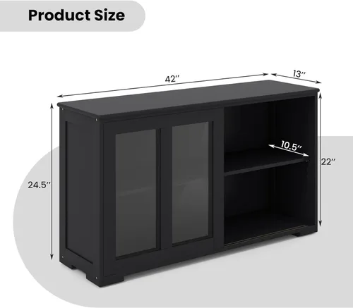 Miniatura 3 de LOKO Armario apilable para bufé, armario de almacenamiento de cocina con puertas corredizas de vidrio templado, pequeño aparador para cocina, Negro