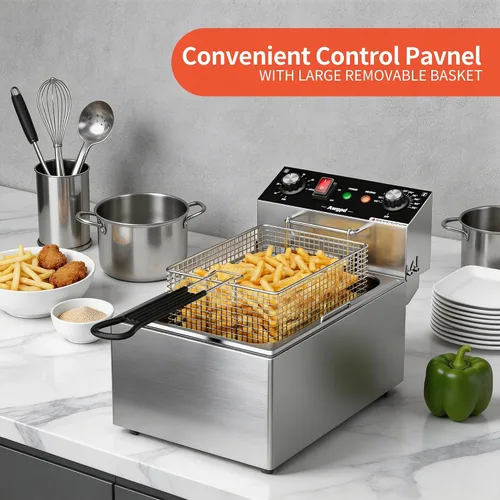 Miniatura 5 de Freidora eléctrica profunda de un solo tanque con canasta, capacidad 10L (10.5QT), freidoras eléctricas de encimera con temporizador de 60 minutos