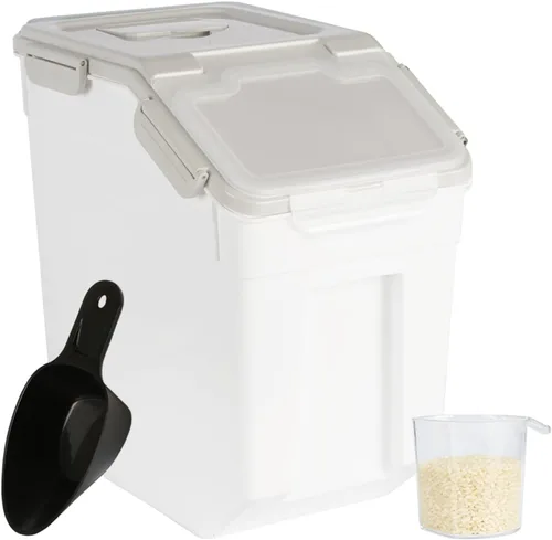 Miniatura 9 de Contenedor de arroz de 25 libras de harina a granel para almacenamiento de azúcar, contenedor de plástico para cereales secos con cuchara y taza