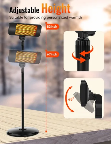 Miniatura 4 de Calentadores de exterior para patio, temporizador de 12 horas y 3 niveles de calor, calentador eléctrico impermeable IP54, infrarrojo de 1500 W