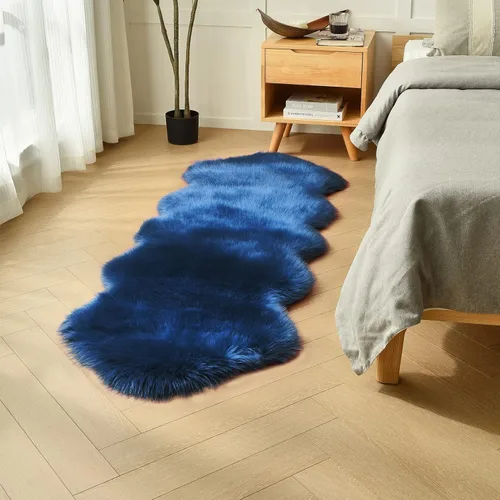 Miniatura 33 de duduta - Alfombra de pelo de oveja sintética verde esmeralda de 2 x 3 pies, alfombra esponjosa lavable para cabecera de cama pequeña, dormitorio