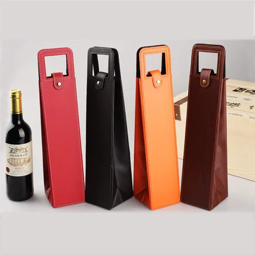 Miniatura 5 de Bolsa de transporte para vino, bolsa de cuero para botella individual con asas, reutilizable, marrón