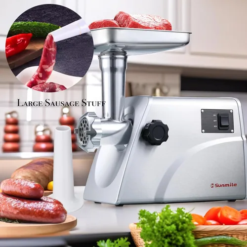 Miniatura 6 de Sunmile SM-G33 ETL picadora de carne eléctrica de acero inoxidable de 1HP 800W Max - Hoja de acero inoxidable y 3 placas de molienda, 3 tipos