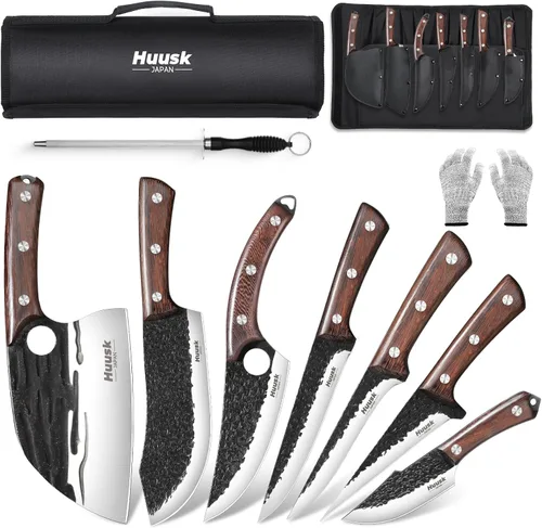 Miniatura 8 de Huusk Juego de Cuchillos de Carnicero Cuchillo de Chef Serbio Forjado a Mano Cuchillo de Deshuesado Viking Cuchillo de Corte 3 Piezas Juego