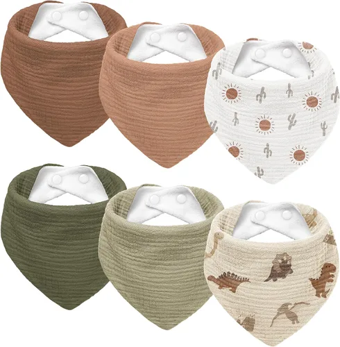 Miniatura 16 de Susurration Baberos de muselina para bebé, paquete de 6 baberos tipo bandana ajustables y suaves en forma triangular para bebés unisex, niñas y niños