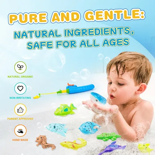 Miniatura 6 de Bombas de baño de tiburón para niños con juego de juguetes de pesca sorpresa, 8 divertidas bolas de baño explosivas y 9 juguetes de pesca, burbujas