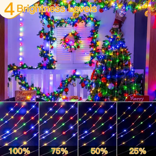 Miniatura 5 de Ollny Luces de Navidad para exteriores, 600 LED de 197 pies, luces multicolor para árbol de Navidad IP67, luces de hadas enchufables con control