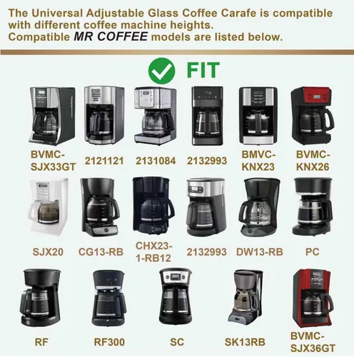 Miniatura 8 de Jarra de café universal de repuesto de vidrio de 12 tazas, compatible con múltiples marcas de cafetera, mango negro