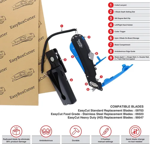 Miniatura 8 de EasyCut 1000 Cuchillo utilitario retráctil seguro para cortar cajas, azul, 09780