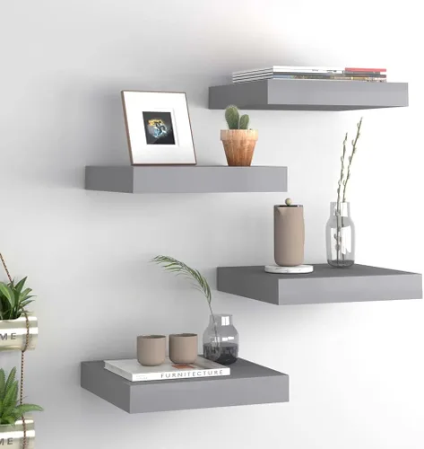 Miniatura 104 de Estantes flotantes de pared, juego de 4 estantes decorativos para montar en la pared, estante colgante con soportes invisibles para decoración