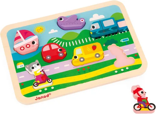Miniatura 10 de Janod - Rompecabezas grueso de dinosaurio de 7 piezas - Tiempo de juego para niños pequeños - Mejora las habilidades motoras - Diseño de madera