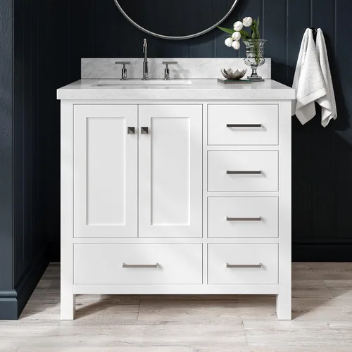 Miniatura 37 de ARIEL Cambridge - Mueble de baño espresso de 43 pulgadas con fregadero, borde de mármol italiano de carrara de 1.5 pulgadas, madera maciza