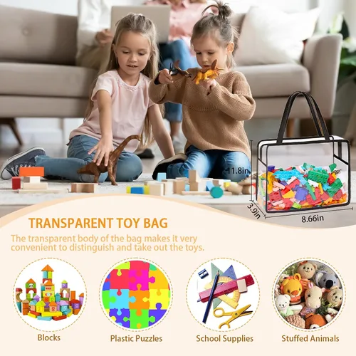 Miniatura 3 de Paquete de 6 bolsas grandes de almacenamiento de juguetes, organizador transparente reutilizable con cremallera para bloques de construcción