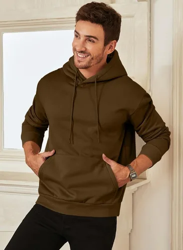 Miniatura 6 de JMIERR Sudaderas casuales de algodón con capucha y cuello de botón con cordón para hombre, sudaderas casuales de manga larga