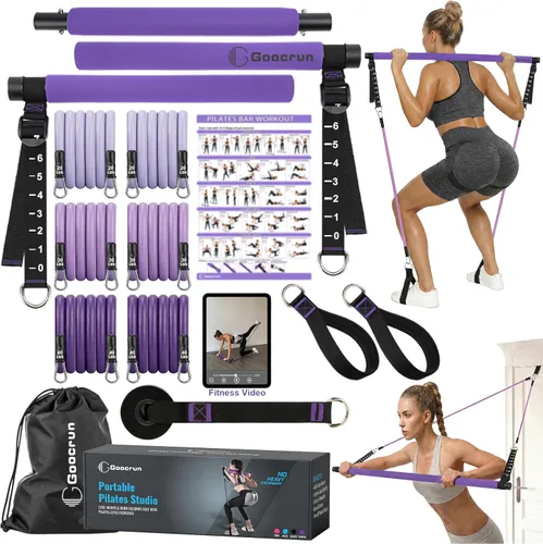 Miniatura 13 de Goocrun Kit de Barra de Pilates Portátil con Bandas de Resistencia para Hombres y Mujeres - 3 Juegos de Bandas de Resistencia para Ejercicio