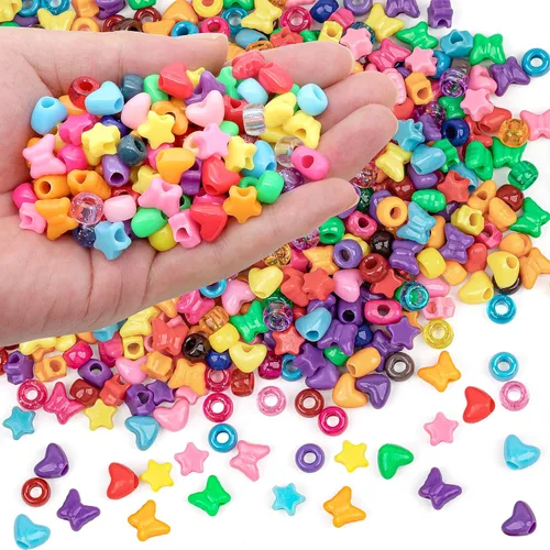 Miniatura 28 de Cuentas de plástico con forma de estrella, corazón, mariposa, caramelo y pony para hacer joyas, cuentas para el Día de San Valentín, cuentas