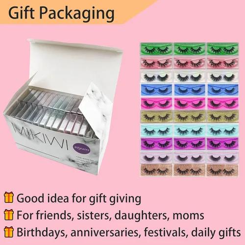 Miniatura 6 de Lashes Bulk mikiwi - Paquete de 30 pestañas, 0.47-0.78 pulgadas, pestañas de visón falso 5D al por mayor, pestañas de ojos de volumen natural