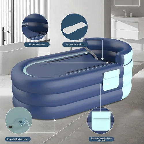 Miniatura 7 de Bañera inflable y alfombrilla de spa de burbujas - Bañera de hidromasaje portátil para adultos, equipada con una alfombrilla de burbujas