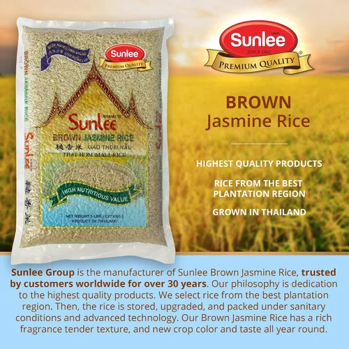 Miniatura 4 de Sunlee Arroz de jazmín integral – 5 libras de arroz integral de grano largo, aroma fragante, ideal para veganos y vegetarianos, naturalmente sin