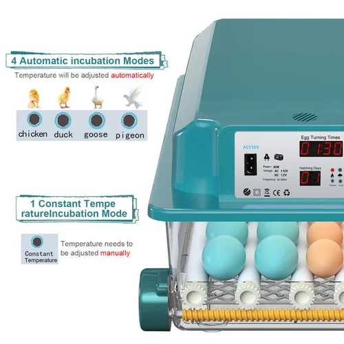Miniatura 2 de 64 incubadoras de huevos para incubar huevos, incubadora con giro automático de huevos y humedad, incubadora de pollo con 5 modos de incubación