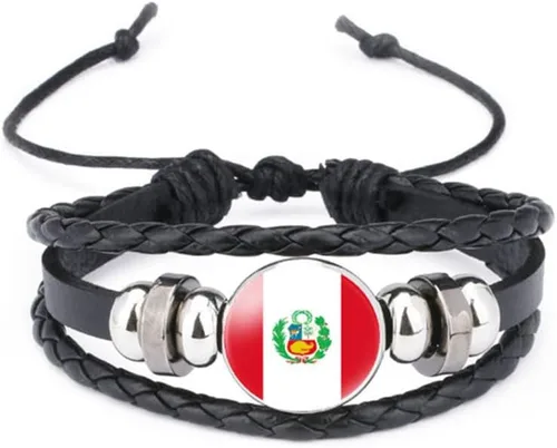 Miniatura 38 de vmcoatdu Mundial Muchas Banderas Nacionales Brazalete Retro de Aleación de Cuero para Pulsera de Cuerda Trenzada de Bandera Nacional