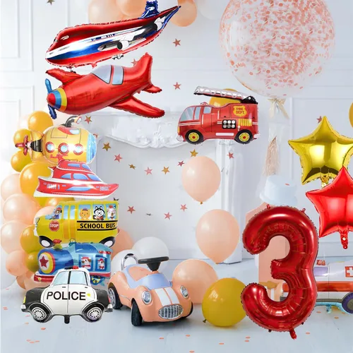 Miniatura 4 de 12 globos de transporte, camión, avión, autobús escolar, camión de bomberos, coche de policía, barco, ambulancia, submarino, globo de papel