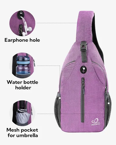 Miniatura 46 de WATERFLY Bolsa pequeña de senderismo: mochila cruzada para el pecho, mochila para hombres y mujeres con correa de hombro agradable a la piel
