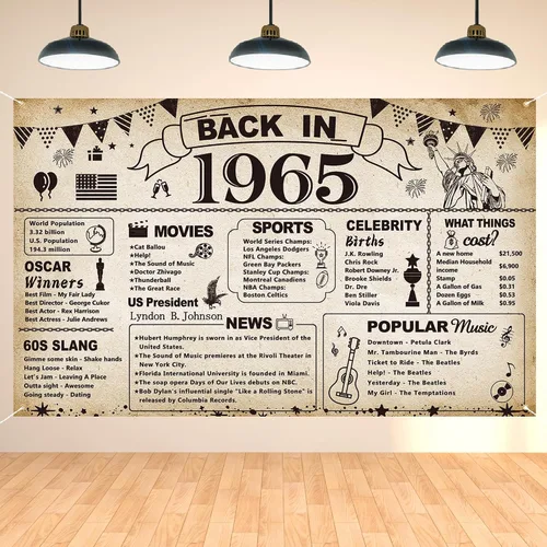 DARUNAXY Decoraciones para fiesta de cumpleaños número 61, pancarta vintage de vuelta en 1965, cartel de fiesta de cumpleaños de 61 años, Vintage