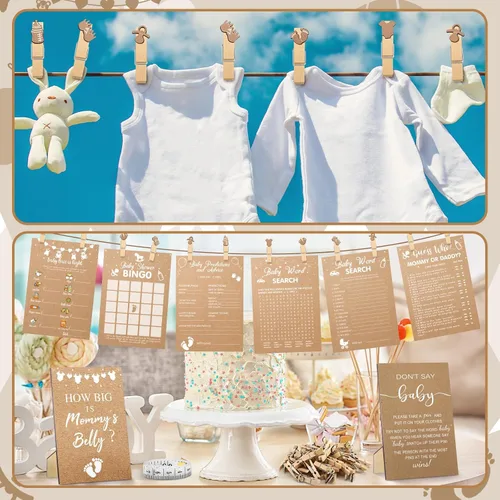 Miniatura 5 de Funnymoom 426 Piezas Juego de Juegos para Baby Shower de Papel Kraft - 8 Juegos, Incluye Bingo de Baby Shower, El Precio Correcto, Adivina Quién