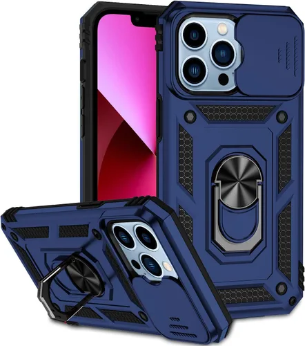 Miniatura 14 de Funda compatible con iPhone 13 de 6.1 pulgadas, funda magnética con funda para cámara y soporte, grado militar, a prueba de golpes, material de PC
