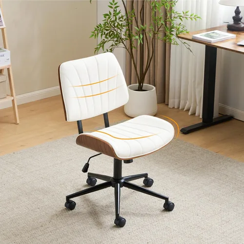 VINGLI Silla de oficina en casa sin brazos y respaldo curvos anchos, silla de escritorio Ergoromic de altura ajustable, función giratoria e Blanco