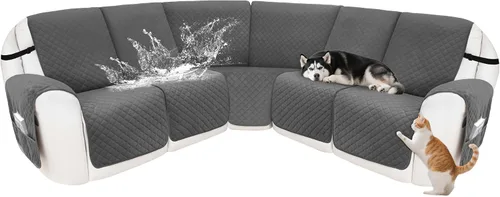 Miniatura 22 de Fundas para sofá modular reclinable, de terciopelo en forma de L, funda de consola central para perros y mascotas, lavable antideslizante, 1 funda