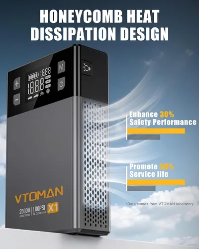 Miniatura 6 de VTOMAN X1 Arrancador con compresor de aire, arrancador de batería de coche (2500A, hasta 8.5L de gasolina/6L de motor diésel) con inflador