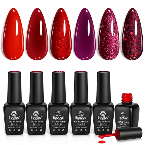 Miniatura 17 de Beetles - Juego Carnival Evergreen de 6 esmaltes de uñas de gel con purpurina, kit de 6 piezas con lámpara de remojo, aguacate, diseño de arte