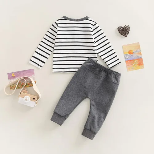 Miniatura 112 de Conjunto de 2 piezas de sudadera de manga larga con cuello redondo y pantalones casuales para bebés y niños pequeños