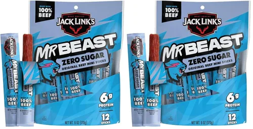 Miniatura 14 de Jack Link’s x MrBeast Mini Palitos de Ternera Sin Azúcar – 6g de Proteína por 2 Palitos de Carne Envueltos Individualmente, Hechos con 100% Ternera