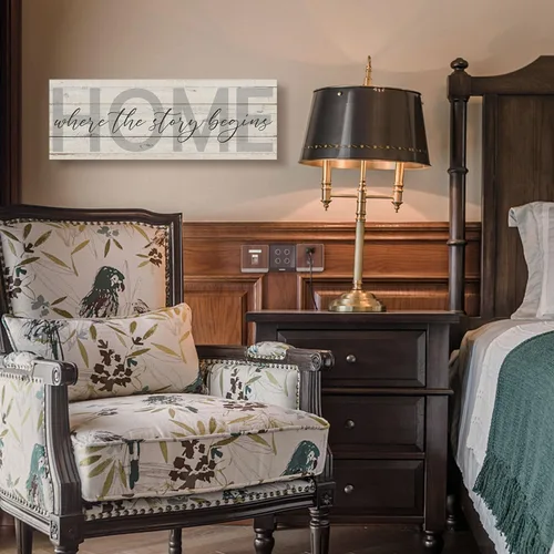 Miniatura 3 de Letrero familiar decorativo para el hogar donde comienza la historia, palabras inspiradoras, citas, placa de pared, impresión en lienzo de familia