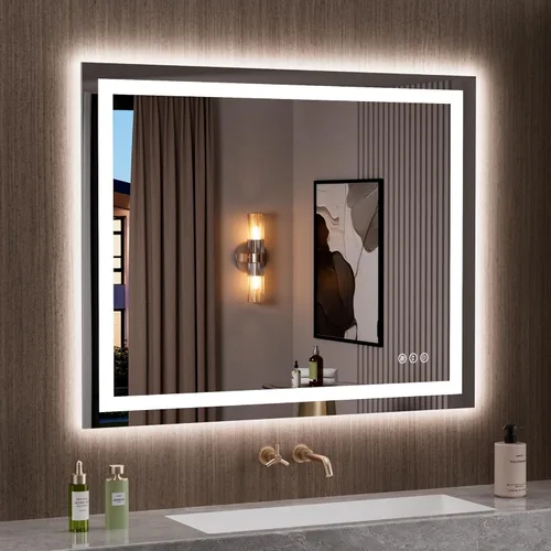 Miniatura 74 de LOAAO Espejo de Baño LED de 40"X32" con Luces, Antivaho, Regulable, Retroiluminación RGB + Iluminación Frontal, Espejo de Tocador de Baño