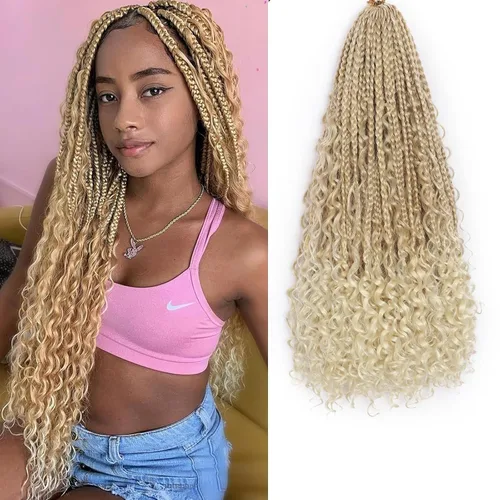 Miniatura 14 de Flagship 9 Paquetes Goddess Box Braids Cabello de Ganchillo para Mujeres Negras - 10 Pulgadas Pre-enrollado con Puntas Rizadas, Estilo Bohemio