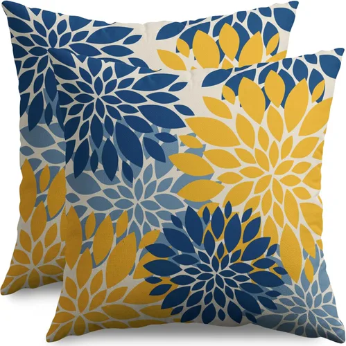 Miniatura 76 de Fundas de Almohada Azul Aguamarina 16X16 Pulgadas Juego de 2, Flores de Dalia Primavera Verano Floral Crema Fundas de Almohada Decorativas