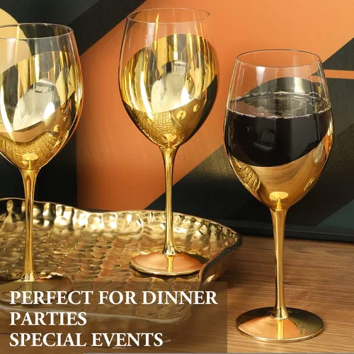 Miniatura 3 de MyGift Juego de 4 copas de vino de latón moderno con tallo largo para vino blanco o tinto con elegante diseño angular Latón (juego de 4)