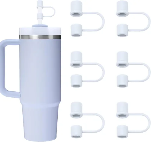 Miniatura 12 de 6 tapas de silicona para popotes compatibles con vaso Stanley de 30 y 40 onzas con asa, tapones de 10 mm, tapas para popotes a prueba de polvo Blanco