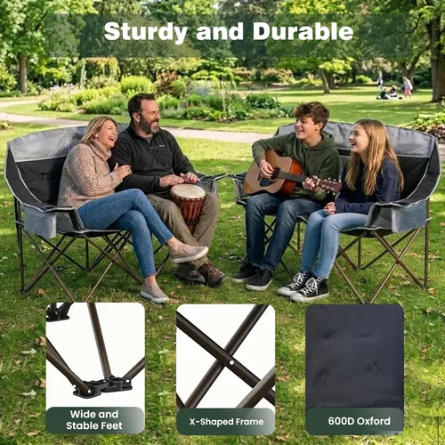 Miniatura 6 de SunnyFeel Silla de Camping Doble Plegable, Silla Loveseat de Gran Tamaño, Silla de Jardín Portátil/Plegable de Servicio Pesado con Negro-enfriador