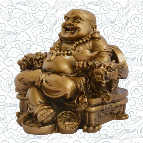 Miniatura 3 de Feng Shui Buda chino sonriente sentado en silla de dragón, escultura artesanal, riqueza de resina, estatua de la suerte feliz para decoración
